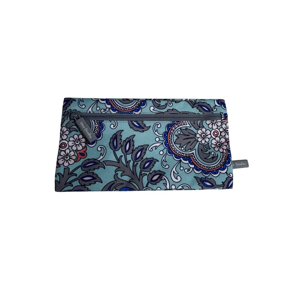 Vera Bradley Zipper Pouch OS Blue Floral Paisley Flat Makeup Bag Women